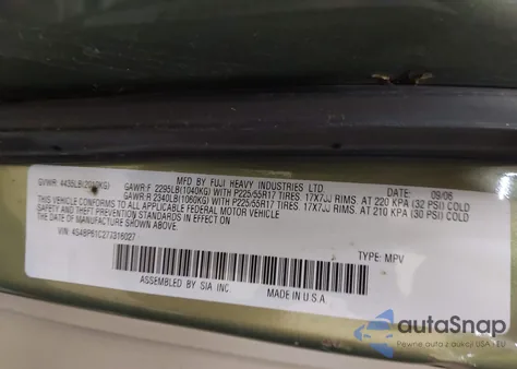 2007 Subaru Outback 2.5I из США, поврежденный, VIN 4S4BP61C277316027